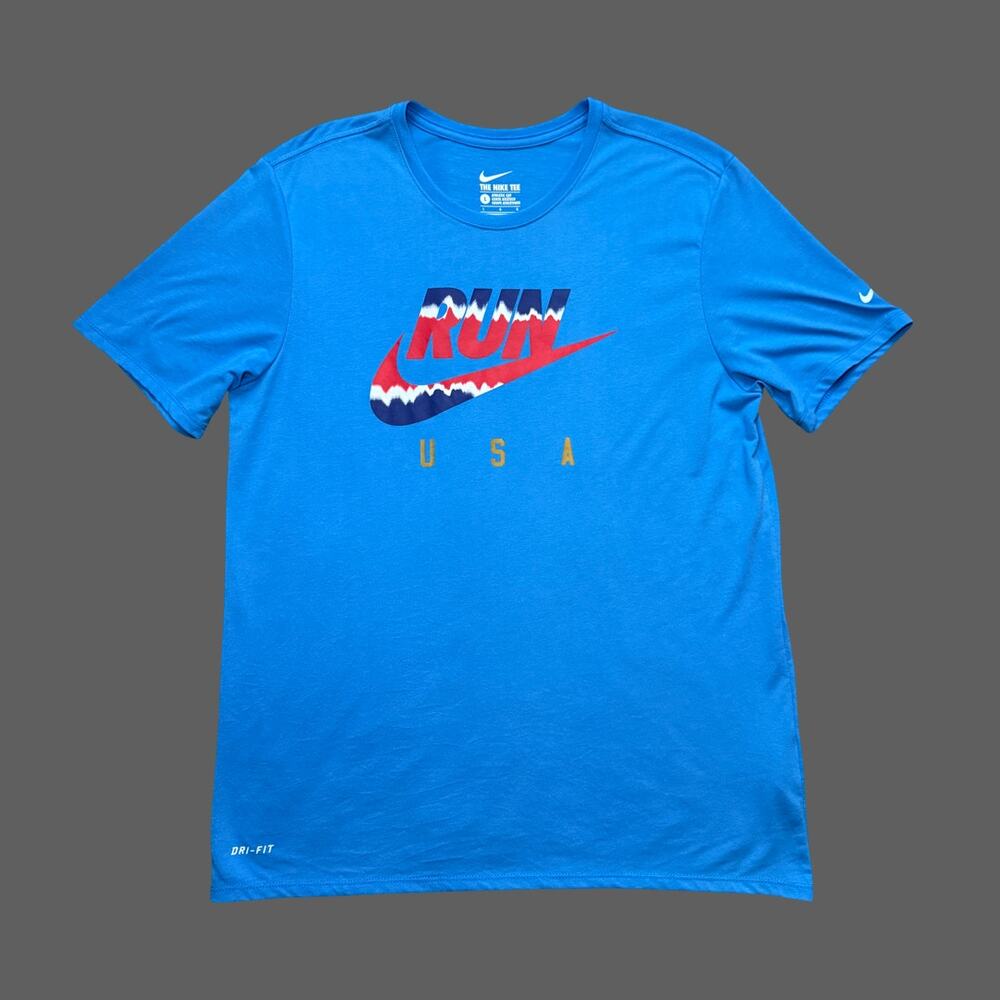 Nike Run Flag Men's SS Tee Blue/Red/Navy/White 807956-435 Size L EUC